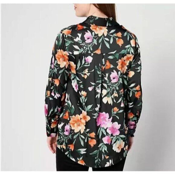 SUSAN GRAVER Satin Blouse Plus Size 2X Black Floral Long Sleeve Womens Top NWOT - Picture 11 of 11